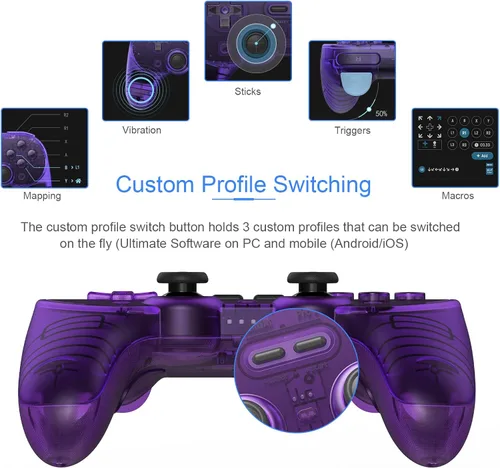 Vista 3 de AKNES 8BitDo Pro 2 - Controlador inalámbrico Bluetooth para Switch Switch OLED con 2 tapas de silicona Joycon con agarre para pulgar, gamepads