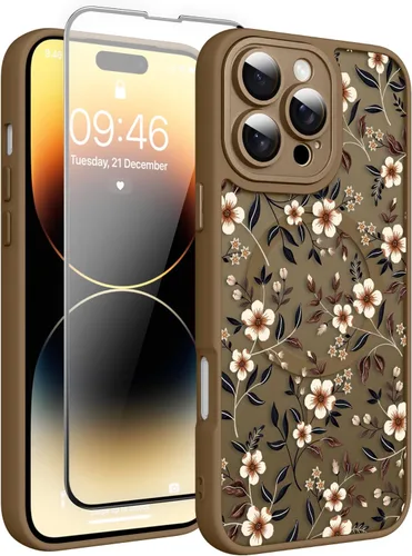 Vista 156 de Magnético para iPhone 13 con protector de pantalla [Compatible con MagSafe] Diseño de patrón floral de flores bonitas, funda delgada a prueba