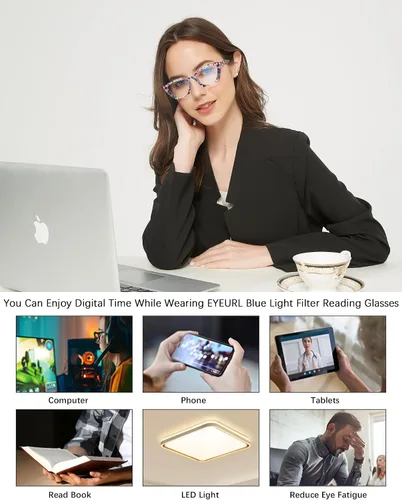 Vista 6 de EYEURL Lentes de lectura de ojo de gato para mujer, estilo Oprah, bloqueo de luz azul, para lectores de computadora de gran