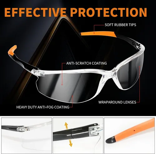 Vista 3 de VICOGARD - Paquete de 2 lentes de seguridad transparentes de alta calidad para hombres y mujeres con lentes envolventes antivaho y resistentes a