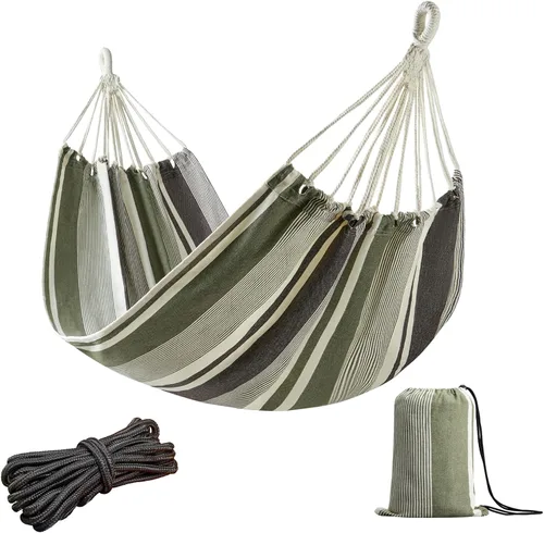 Vista 14 de JoyView Hamaca brasileña para una sola persona, hamaca portátil con cuerdas para colgar y bolsa de transporte, grande de 78.8 x 39.4 pulgadas