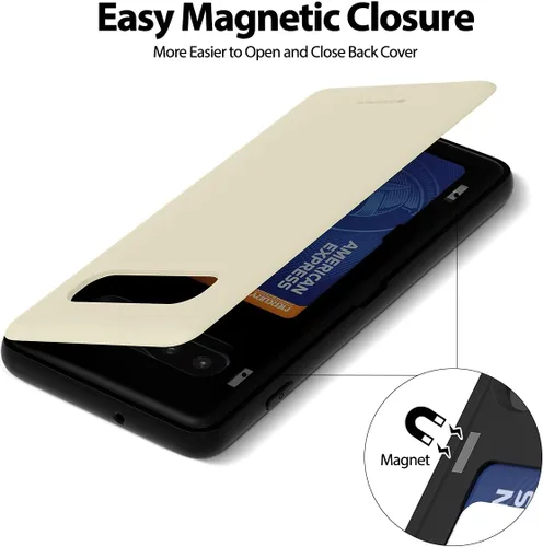 Vista 4 de GOOSPERY Tope Magnético Compatible con Galaxy S10 Plus, Funda Cartera con Portarjetas Imán de Cierre Automático Fácil Protectora de Doble Capa Blanco