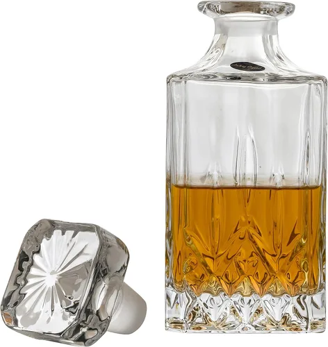 Vista 2 de Amlong Crystal Decantador de licor de cristal sin plomo con tapón, rectangular
