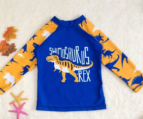 Vista 2 de AMIYAN Conjunto de natación para niños pequeños, de dos piezas, traje de baño de manga larga, UPF 50+, camiseta de natación y traje de baño