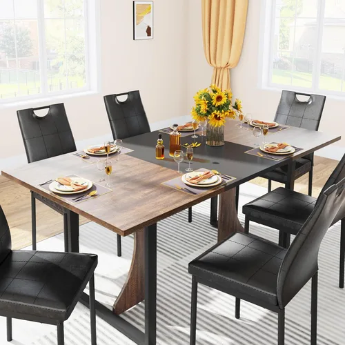 Vista 9 de chartustriable Juego de mesa de comedor de 7 piezas para 4, 5, 6 personas, mesa de cocina grande de madera larga de 71 pulgadas con 6 sillas