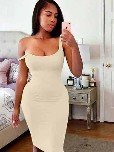 Vista 4 de LAGSHIAN - Vestido bodycon sin mangas, sexy, sin mangas, vestido básico por debajo de la rodilla para club