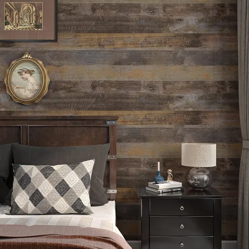 Vista 5 de VaryPaper Papel tapiz de madera rústica despegable y adhesivo de 15.7''x78.7'', papel de contacto de madera marrón para encimeras, impermeable
