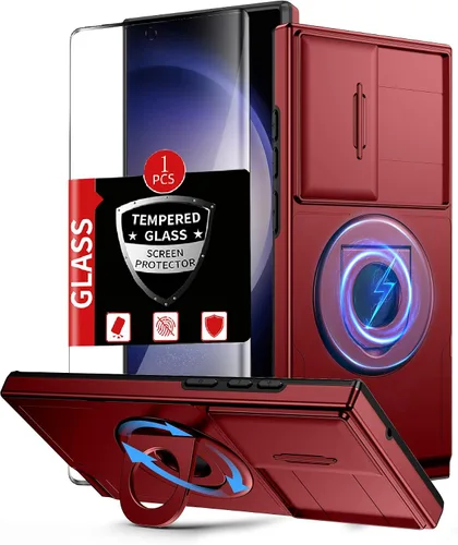 Vista 3 de Funda para Samsung Galaxy S21 FE con 2 protectores de pantalla de vidrio templado, funda con función atril para Samsung Galaxy S21FE con cubierta