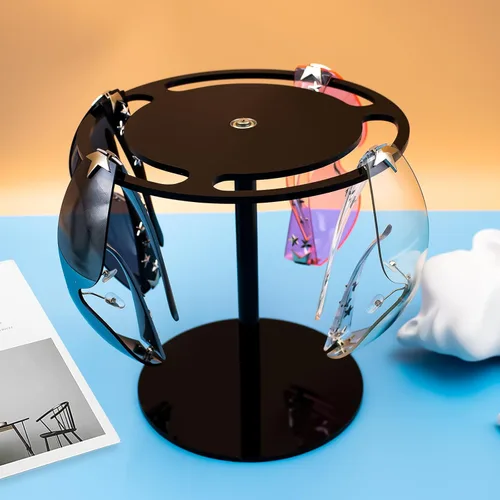 Vista 4 de Dexspoeny Soporte giratorio para lentes de sol, soporte de exhibición de lentes de acrílico, organizador de gafas de sol portátil, organizador