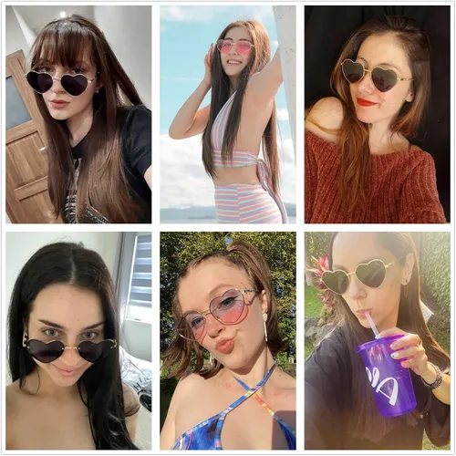Vista 6 de LASPOR Gafas de sol polarizadas con forma de corazón para mujer, con marco de metal, protección UV400