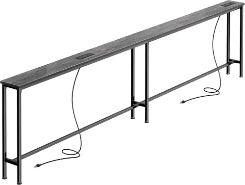 Vista 21 de SUPERJARE - Mesa de sofá de 79 pulgadas con 2 tomas de corriente y puertos USB-C, mesa consola estrecha de 5.9 pulgadas con almacenamiento, mesa