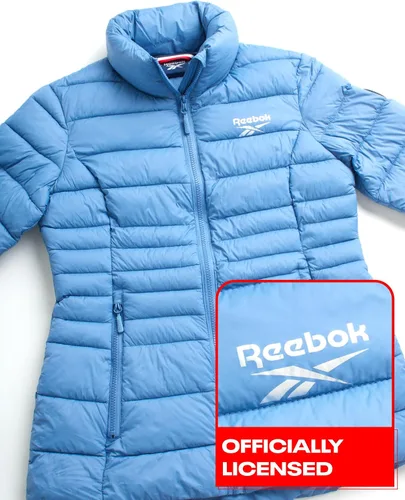 Vista 3 de Reebok Chaqueta para mujer, abrigo ligero acolchado, cuello protector de tormentas, abrigo rompevientos para mujer, S-XL
