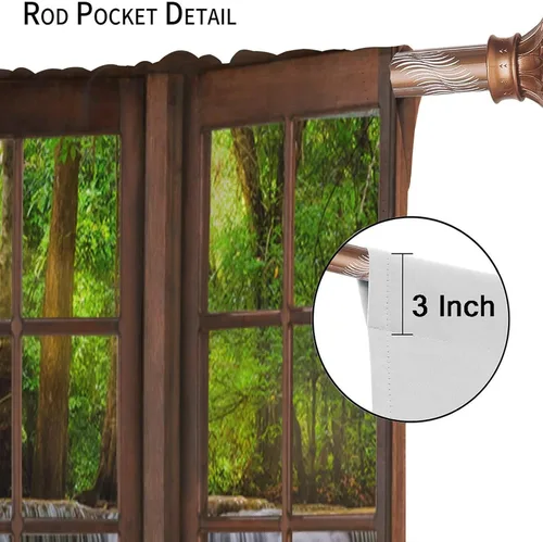 Vista 6 de Cortinas de bosque, bosque natural, cascadas, paisaje, rústico, estilo granja, bolsillo para barra, cortinas insonorizadas para ventana