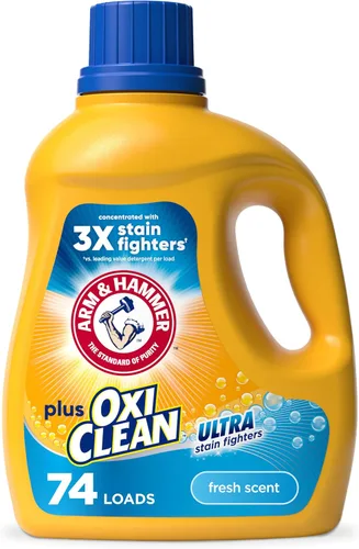 Vista 14 de ARM & HAMMER Plus OxiClean Ultra Stain Fighters - Detergente líquido para ropa Removedor de manchas para ropa, aroma a prado limpio, 74 cargas