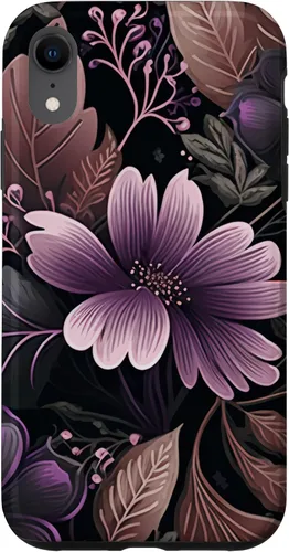 Vista 8 de Funda para iPhone 15 Moody Floral con Flores Moradas y Hojas Decorativas