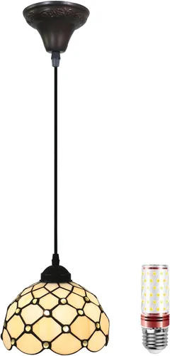 Vista 8 de Lámpara colgante de 8 pulgadas, lámpara de techo colgante de vitrales estilo Tiffany HT
