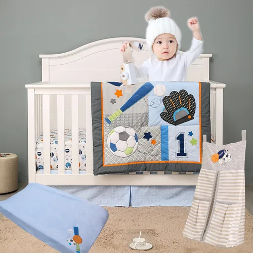 Vista 4 de Juego de 4 piezas de ropa de cama de cuna deportiva marrón (funda para cambiador de pañales)