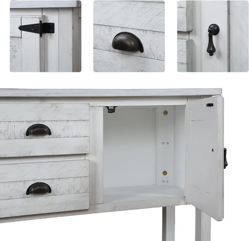 Vista 5 de LKTART Mesa Consola de Madera Maciza Estilo Granja, Mesa de Sofá con Cajones de Almacenamiento y Estantes, Mesa de Entrada para Recibidor, Pasillo