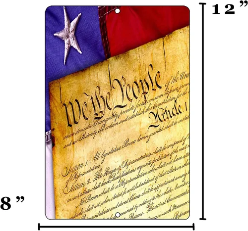 Vista 3 de Constitución de los Estados Unidos Metal Estaño Signo Decoración de Pared Hombre Cueva Bar USA Bandera de Estados Unidos