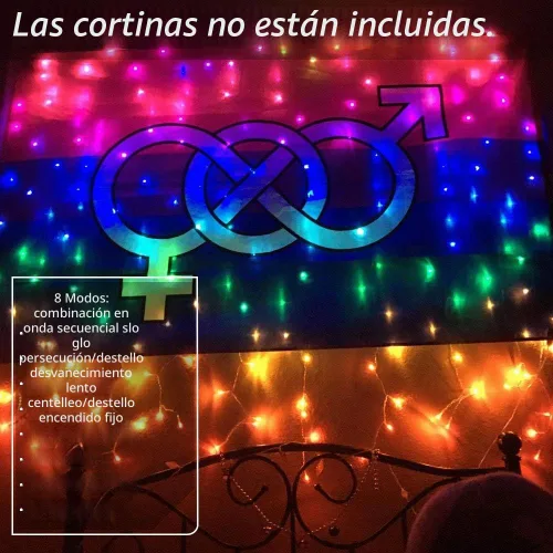 Vista 5 de Cortina de luces de arco iris, luces LED de Greenke impermeables, luces de hadas con temporizador remoto, luces de carámbano, 8 modos, luces