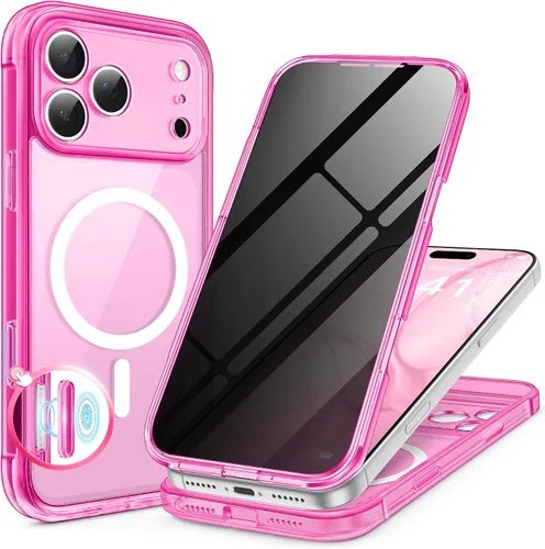 Vista 41 de BERFY Funda para iPhone 17 Pro Max, compatible con MagSafe, protector de pantalla de vidrio integrado, protección de cámara, funda de cuerpo