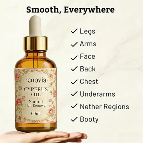 Vista 2 de Renovia Cyperus Rotundus - Aceite para depilación, suero de piel para depilación, aceite hidratante y calmante para una piel de aspecto suave