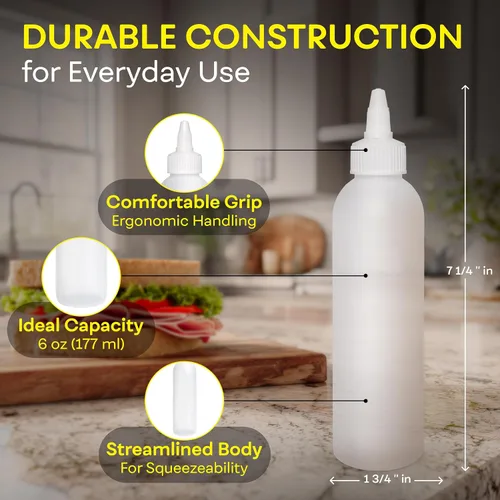 Vista 3 de BRIGHTFROM Botellas exprimibles para condimentos, botella vacía de 6 onzas, a prueba de fugas, ideal para salsa de tomate, mostaza, jarabe, salsas
