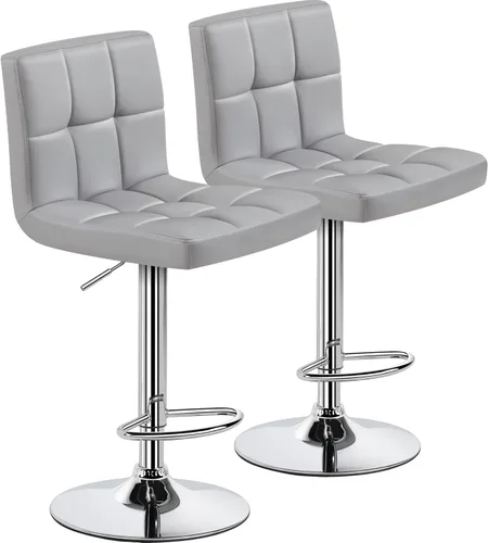 Vista 10 de Yaheetech Taburete de bar individual, taburetes giratorios de piel sintética ajustables, taburetes modernos con respaldo y reposapiés, taburetes
