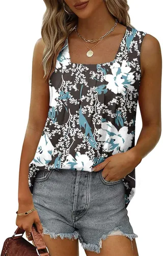 Vista 4 de Blusas para Mujer Cuello cuadrado sin Mangas tanque Chaleco Color sólido Playa Camisetas ropa 2023 Camisetas de Moda