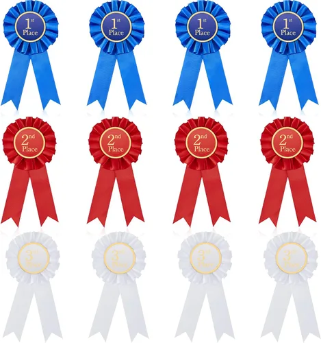 Vista 8 de MTLEE - Juego de 3 piezas de roseta de cinta de satén para participación, insignia de premios honoríficos, premios azules, rojos y blancos, medallas