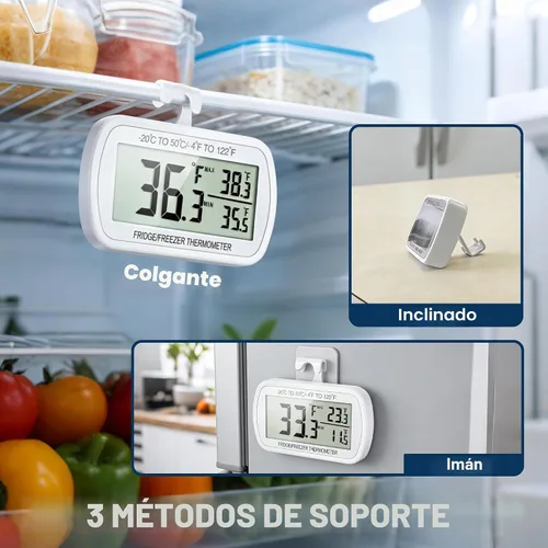 Vista 6 de Termómetro de refrigerador resistente al agua, termómetro digital para congelador, función de registro Max/Min, pantalla LCD grande y parte trasera