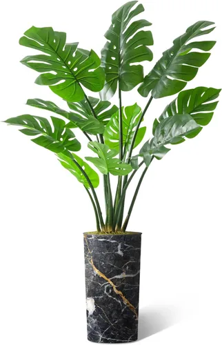Vista 17 de Árbol artificial en macetero con efecto de granito moderno, palmera tropical areca artificial de seda para decoración del hogar en interiores