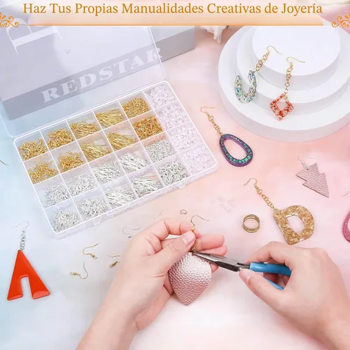 Vista 7 de Modacraft - Kit de fabricación de aretes hipoalergénicos, 2000 piezas, kit de suministros para hacer aretes con ganchos hipoalergénicos, componentes