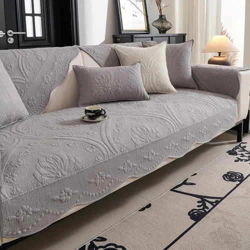 Vista 10 de vctops Funda acolchada de algodón para sofá, funda de sofá con bordado floral de granja, antideslizante, suave, festoneado, protector de muebles