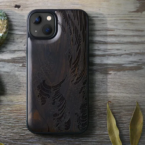 Vista 6 de Carveit Funda magnética de madera para iPhone 13 [madera natural y TPU suave] Funda protectora de madera única y elegante a prueba de golpes