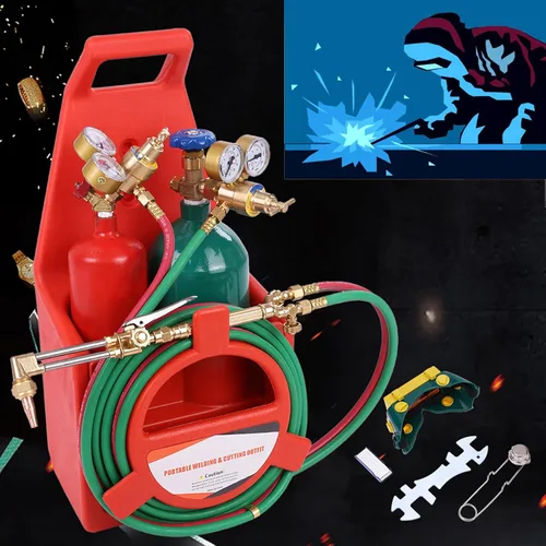 Vista 2 de Kit de antorcha de oxiacetileno, kit de soplete de soldadura de gas de acetileno portátil con reguladores de gas oxiacetileno, soplete de corte