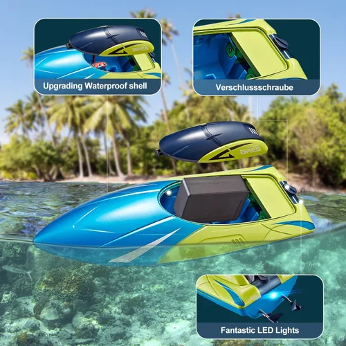 Vista 3 de 4DRC Barco a control remoto S4 para niños y adultos, 2 baterías modulares, 20+ MPH 2.4GHz barcos de carreras de alta velocidad para piscinas