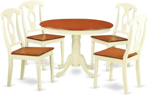 Vista 8 de East West Furniture HLKE3-BCH-LC Juego de mesa y sillas de cocina de 3 piezas contiene una mesa de comedor redonda con pedestal y 2 sillas tapizadas