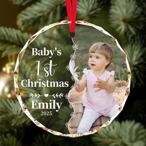 Vista 11 de Adornos de Navidad personalizados 2025 – Decoración de cristal de Navidad personalizada con foto/nombre, adorno colgante de cristal de cristal