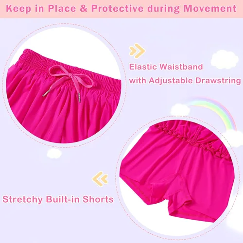 Vista 3 de Pantalones cortos holgados con cordón para niñas, pantalones cortos deportivos para correr, deportes, gimnasia para 6 a 12 años
