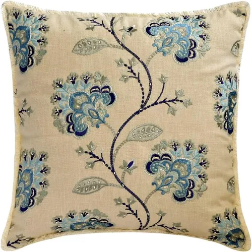 Vista 102 de The HomeCentric Funda de almohada con cremallera, funda de cojín azul de 12 x 12 pulgadas, funda de cojín de algodón bordado para sofá, diseño