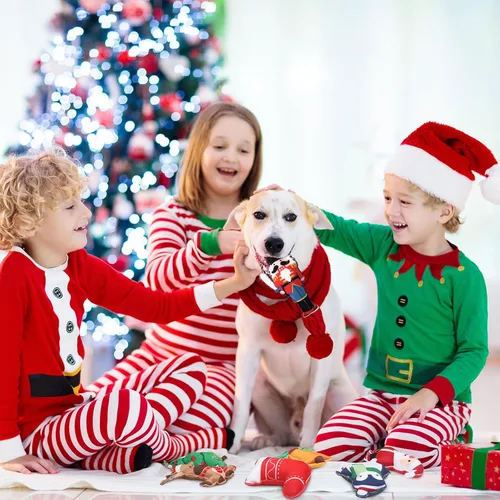 Vista 5 de Hiboom Mini Juguetes de Peluche de Navidad para Perros Chirriantes para Cachorros Interactivos Duraderos para Masticar Juguetes de Peluche