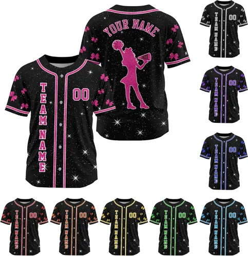 Vista 17 de Camiseta de béisbol de uniforme de animadora personalizada, camiseta de animadora para niñas, mujeres, jóvenes, niños, camiseta con purpurina