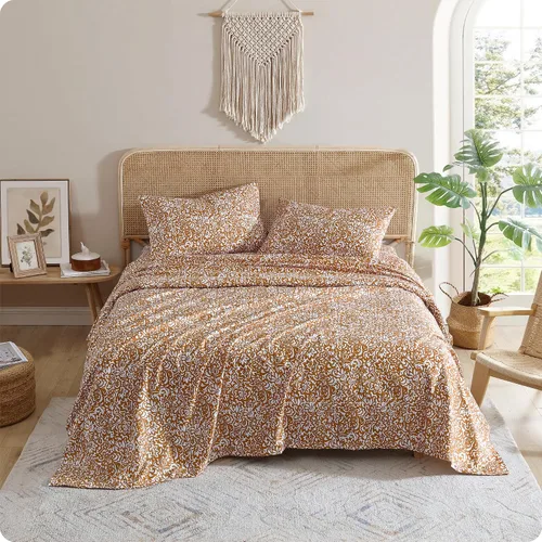 Vista 12 de Indigo Ink - Juego de sábanas para cama individual, ropa de cama de peso medio con funda de almohada a juego, juego de cama floral boho, suave