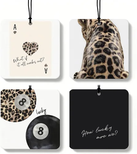 Vista 14 de Ambientador de coche de 8 bolas con estampado de leopardo de moda, 6 unidades, retro coqueta, guepardo, póquer, ambientador colgante para bar