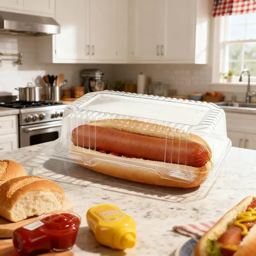 Vista 5 de Kaderron Contenedor de plástico desechable con bisagras – 70 recipientes de alimentos transparentes con forma de almeja, tamaño interno de 6.3