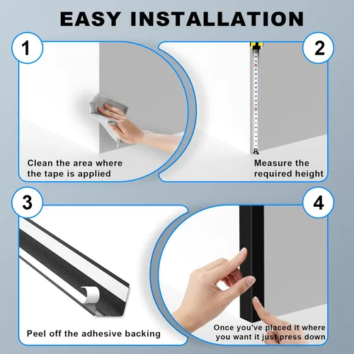 Vista 7 de Protector de esquina de pared negro, 4 piezas, longitud 35.4 pulgadas, ancho 0.79 pulgadas, protector de esquina de metal autoadhesivo para moldura
