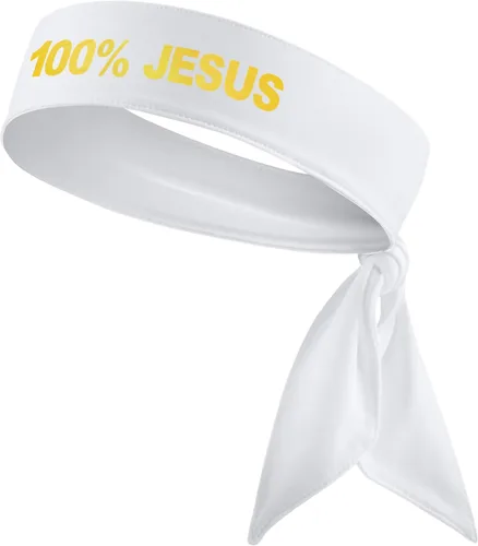 Vista 3 de 100% Jesús Sports Head Tie Diadema Fútbol Fútbol Blanco Negro Atletismo Fitness Stretch Sweatband Ninja Tie Bandana