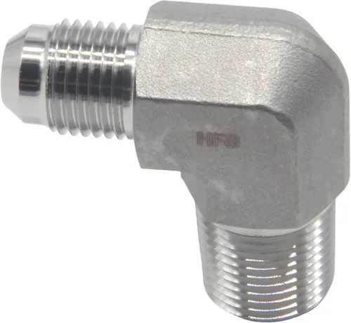Vista 2 de HFS (R) 3/8" macho NPT a 3/8" macho JIC codo 90° Flare tubería de acero inoxidable 304 (3/8" MNPT x 3/8" MJIC)