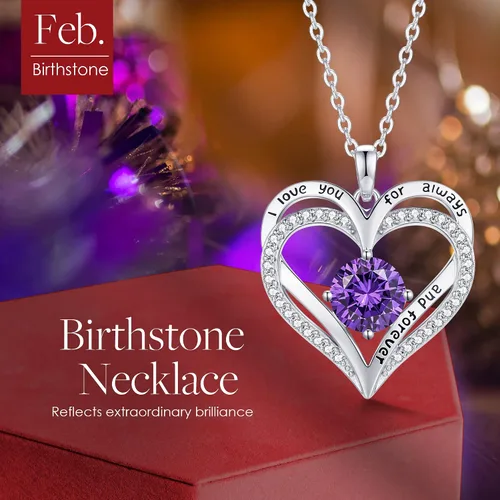 Vista 4 de LOUISA SECRET Love Heart Birthstone Necklaces for Women, 925 Sterling Silver Women Pendant Necklace, Mothers Day Birthday Anniversary Jewelry Gift